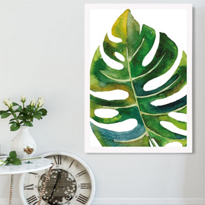 Artze Wall Art Tropical Monstera Abstract Watercolour Botanical Framed Print Size: A2 With White Frame from B&Q