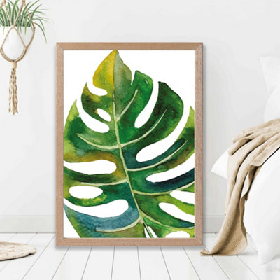 Artze Wall Art Tropical Monstera Abstract Watercolour Botanical Framed Print Size: A2 With Oak Frame from B&Q