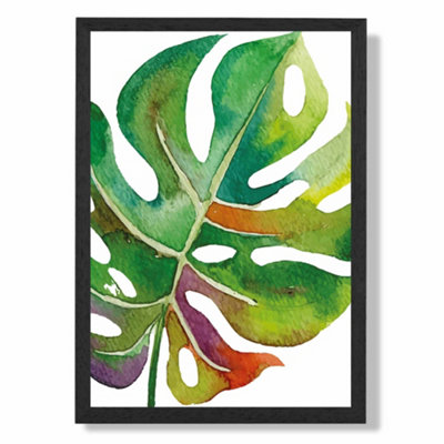 Artze Wall Art Monstera Leaf Abstract Watercolour Botanical Art Print With Black Frame Size: A4 from B&Q