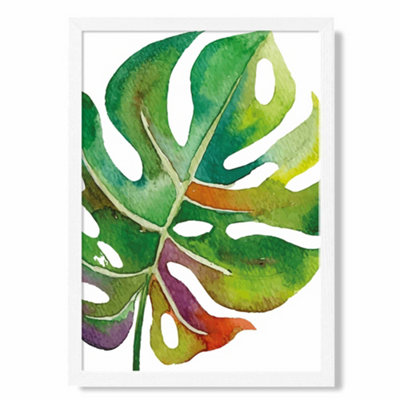 Artze Wall Art Monstera Leaf Abstract Watercolour Botanical Art Print With White Frame Size: A4 from B&Q