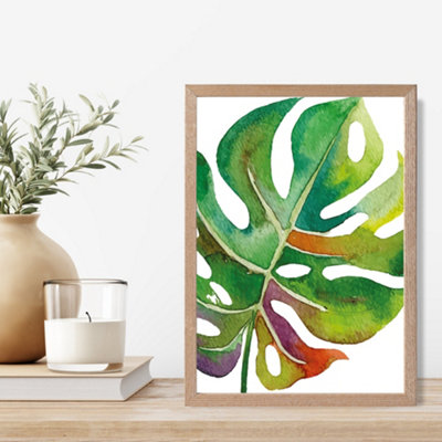 Artze Wall Art Monstera Leaf Abstract Watercolour Botanical Framed Print Size: A4 With Oak Frame from B&Q