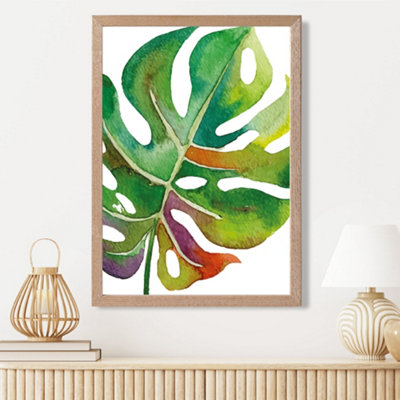 Artze Wall Art Monstera Leaf Abstract Watercolour Botanical Framed Print Size: A3 With Oak Frame from B&Q
