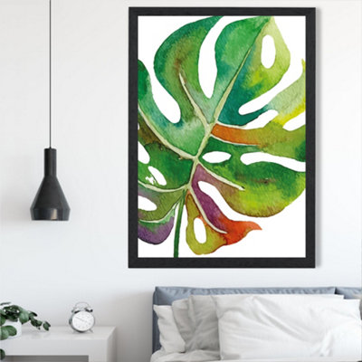 Artze Wall Art Monstera Leaf Abstract Watercolour Botanical Framed Print Size: A2 With Black Frame from B&Q
