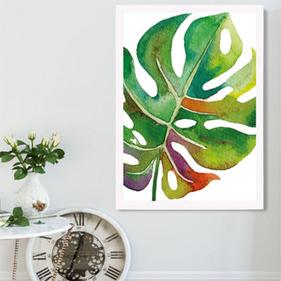 Artze Wall Art Monstera Leaf Abstract Watercolour Botanical Framed Print Size: A2 With White Frame from B&Q