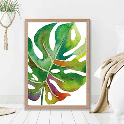 Artze Wall Art Monstera Leaf Abstract Watercolour Botanical Framed Print Size: A2 With Oak Frame from B&Q