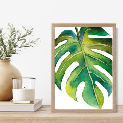 Artze Wall Art Tropical Leaf Abstract Watercolour Botanical Framed Print Size: A4 With Oak Frame from B&Q