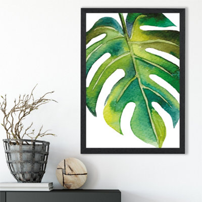 Artze Wall Art Tropical Leaf Abstract Watercolour Botanical Framed Print Size: A3 With Black Frame from B&Q