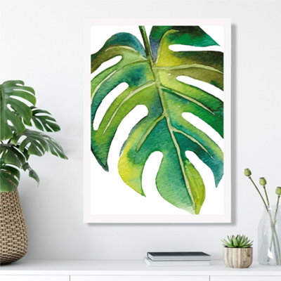 Artze Wall Art Tropical Leaf Abstract Watercolour Botanical Framed Print Size: A3 With White Frame from B&Q