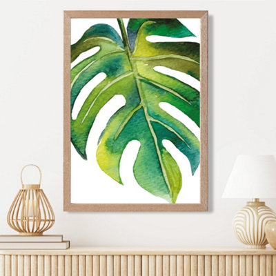 Artze Wall Art Tropical Leaf Abstract Watercolour Botanical Framed Print Size: A3 With Oak Frame from B&Q