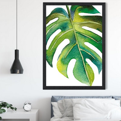 Artze Wall Art Tropical Leaf Abstract Watercolour Botanical Framed Print Size: A2 With Black Frame from B&Q