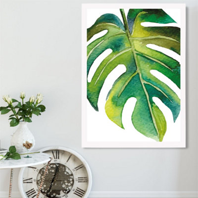 Artze Wall Art Tropical Leaf Abstract Watercolour Botanical Framed Print Size: A2 With White Frame from B&Q