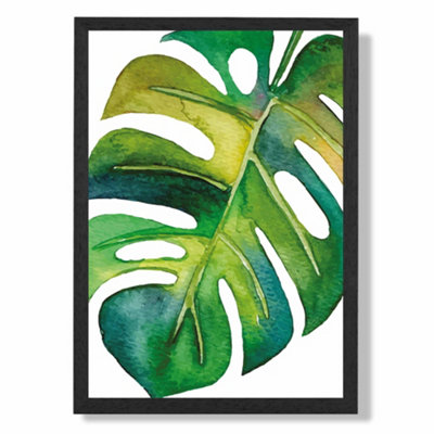 Artze Wall Art Monstera Abstract Watercolour Botanical Art Print With Black Frame Size: A4 from B&Q