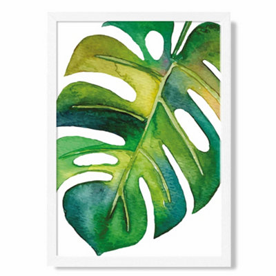 Artze Wall Art Monstera Abstract Watercolour Botanical Art Print With White Frame Size: A4 from B&Q