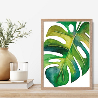 Artze Wall Art Monstera Abstract Watercolour Botanical Framed Print Size: A4 With Oak Frame from B&Q