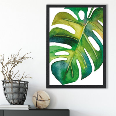 Artze Wall Art Monstera Abstract Watercolour Botanical Framed Print Size: A3 With Black Frame from B&Q