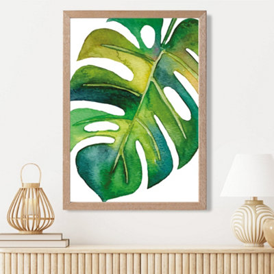 Artze Wall Art Monstera Abstract Watercolour Botanical Framed Print Size: A3 With Oak Frame from B&Q