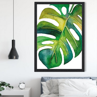 Artze Wall Art Monstera Abstract Watercolour Botanical Framed Print Size: A2 With Black Frame from B&Q