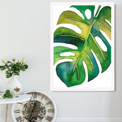 Artze Wall Art Monstera Abstract Watercolour Botanical Framed Print Size: A2 With White Frame from B&Q