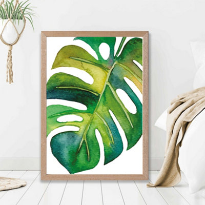 Artze Wall Art Monstera Abstract Watercolour Botanical Framed Print Size: A2 With Oak Frame from B&Q