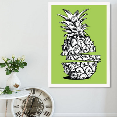 Artze Wall Art Sketch Pineapple On Bright Green Framed Print Size: A2 With White Frame from B&Q