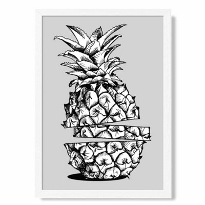Artze Wall Art Sketch Pineapple On Light Grey Art Print With White Frame Size: A4 from B&Q
