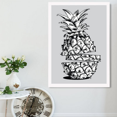 Artze Wall Art Sketch Pineapple On Light Grey Framed Print Size: A2 With White Frame from B&Q