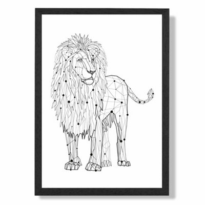 Artze Wall Art Line Art Lion Geometric Animal Art Print With Black Frame Size: A4 from B&Q