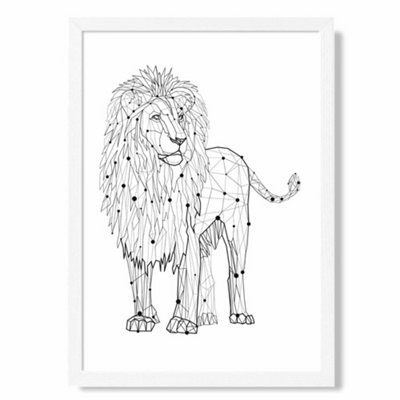 Artze Wall Art Line Art Lion Geometric Animal Art Print With White Frame Size: A4 from B&Q