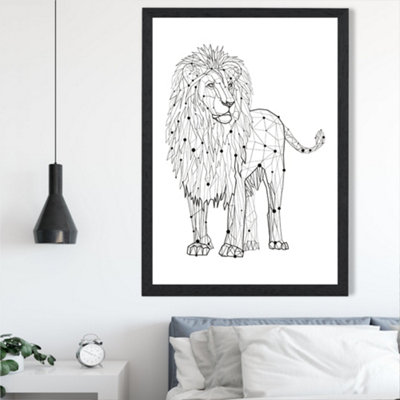 Artze Wall Art Line Art Lion Geometric Animal Framed Print Size: A2 With Black Frame from B&Q