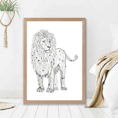 Artze Wall Art Line Art Lion Geometric Animal Framed Print Size: A2 With Oak Frame from B&Q