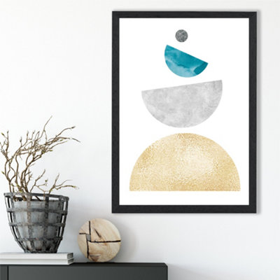 Artze Wall Art Aqua And Yellow Semi Circles Mid Century Geometric Framed Print Size: A3 With Black Frame from B&Q