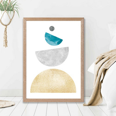 Artze Wall Art Aqua And Yellow Semi Circles Mid Century Geometric Framed Print Size: A2 With Oak Frame from B&Q