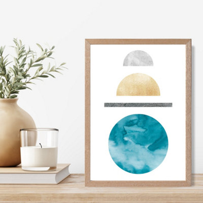 Artze Wall Art Yellow And Aqua Circles Mid Century Geometric Framed Print Size: A4 With Oak Frame from B&Q