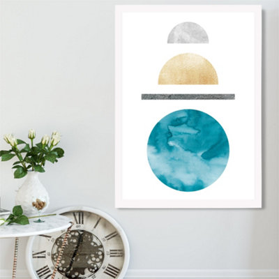 Artze Wall Art Yellow And Aqua Circles Mid Century Geometric Framed Print Size: A2 With White Frame from B&Q