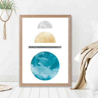 Artze Wall Art Yellow And Aqua Circles Mid Century Geometric Framed Print Size: A2 With Oak Frame from B&Q