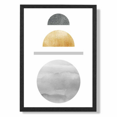 Artze Wall Art Yellow And Grey Circles Mid Century Geometric Art Print With Black Frame Size: A4 from B&Q