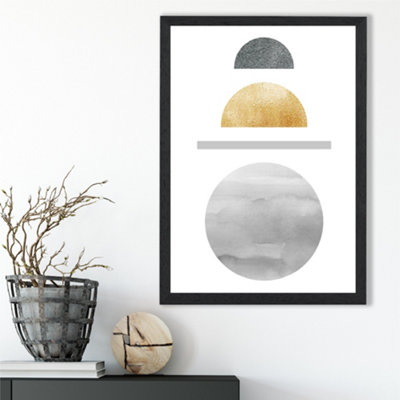 Artze Wall Art Yellow And Grey Circles Mid Century Geometric Framed Print Size: A3 With Black Frame from B&Q