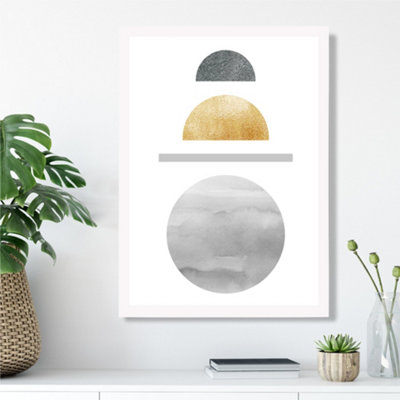 Artze Wall Art Yellow And Grey Circles Mid Century Geometric Framed Print Size: A3 With White Frame from B&Q
