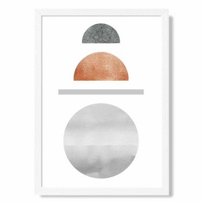Artze Wall Art Copper And Grey Semi Circles Mid Century Geometric Art Print With White Frame Size: A4 from B&Q