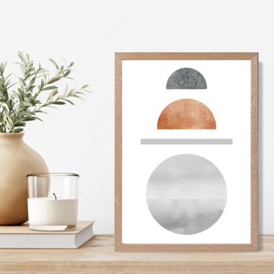 Artze Wall Art Copper And Grey Semi Circles Mid Century Geometric Framed Print Size: A4 With Oak Frame from B&Q