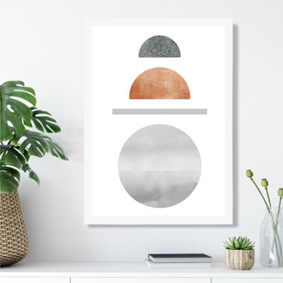 Artze Wall Art Copper And Grey Semi Circles Mid Century Geometric Framed Print Size: A3 With White Frame from B&Q