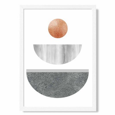 Artze Wall Art Grey And Copper Circles Mid Century Geometric Art Print With White Frame Size: A4 from B&Q