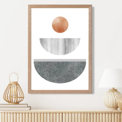 Artze Wall Art Grey And Copper Circles Mid Century Geometric Framed Print Size: A3 With Oak Frame from B&Q