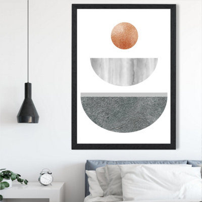 Artze Wall Art Grey And Copper Circles Mid Century Geometric Framed Print Size: A2 With Black Frame from B&Q