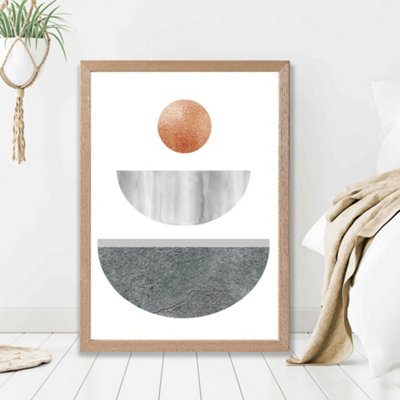 Artze Wall Art Grey And Copper Circles Mid Century Geometric Framed Print Size: A2 With Oak Frame from B&Q