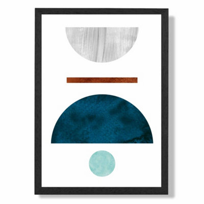 Artze Wall Art Teal And Grey Semi Circles Mid Century Geometric Art Print With Black Frame Size: A4 from B&Q