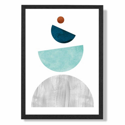 Artze Wall Art Grey And Teal Circles Mid Century Geometric Art Print With Black Frame Size: A4 from B&Q