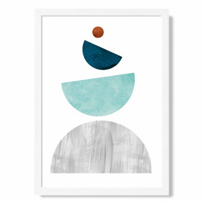 Artze Wall Art Grey And Teal Circles Mid Century Geometric Art Print With White Frame Size: A4 from B&Q