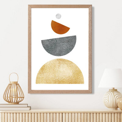 Artze Wall Art Orange And Yellow Semi Circles Mid Century Geometric Framed Print Size: A3 With Oak Frame from B&Q
