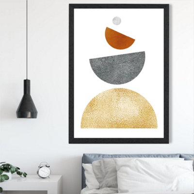 Artze Wall Art Orange And Yellow Semi Circles Mid Century Geometric Framed Print Size: A2 With Black Frame from B&Q